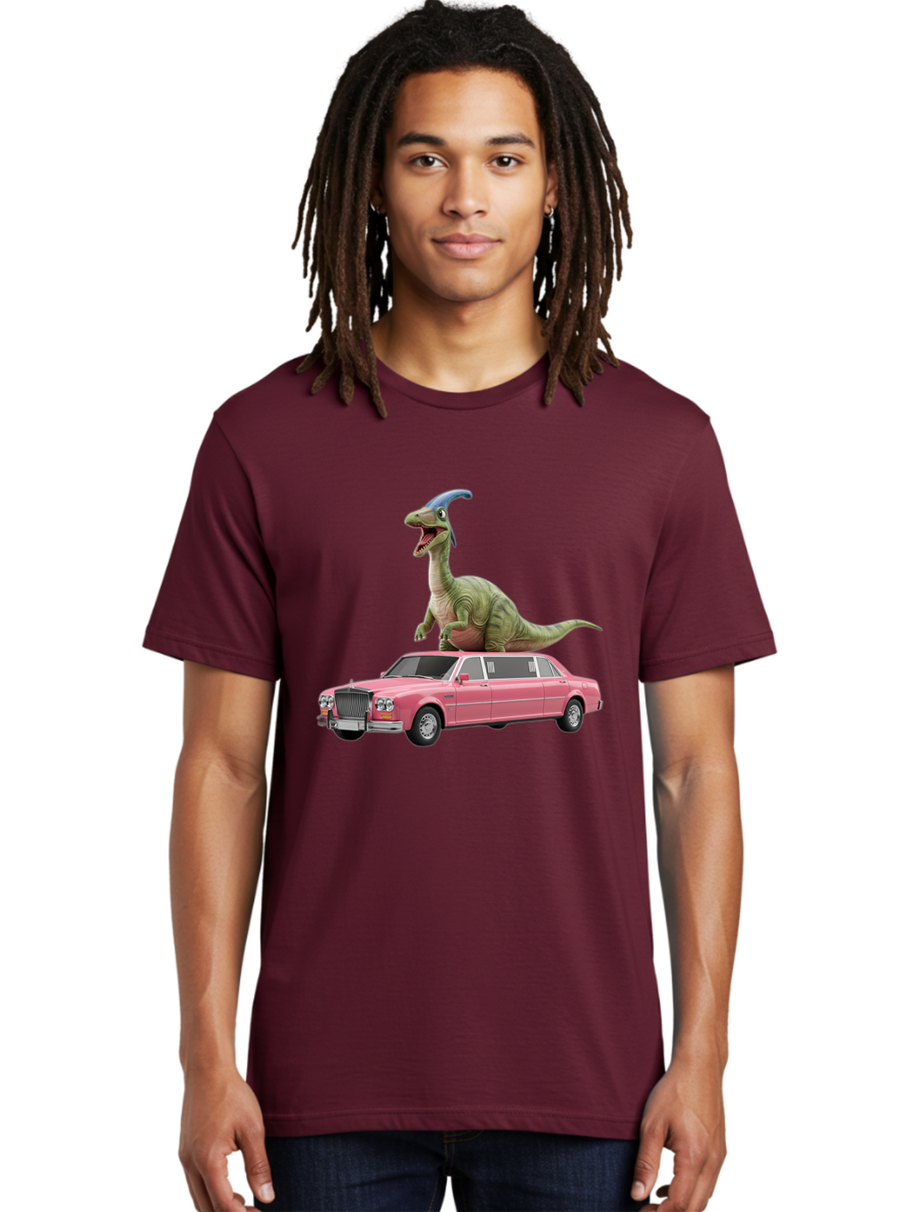 Parasaurolophus-On-Pink-Limousine Men'S Graphic Tee, 100% Cotton, Comfortable Casual Summer Wear, Machine Washable, Vintage Camera, Old Camera, Antique Camera, Black Camera, Classic Photography, Photography Equipment, Nostalgic Device, Bai207