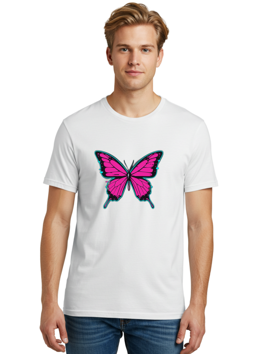 Pink-Butterfly-1 Men'S Graphic Tee, 100% Cotton, Comfortable Casual Summer Wear, Machine Washable, Vintage Camera, Old Camera, Antique Camera, Black Camera, Classic Photography, Photography Equipment, Nostalgic Device, Film Camera, Camera Art Bai215