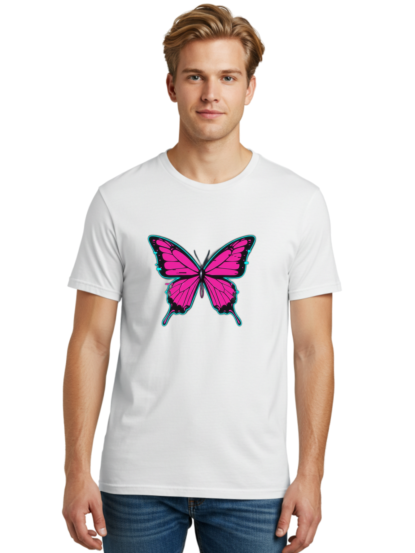 Pink-Butterfly-1 Men'S Graphic Tee, 100% Cotton, Comfortable Casual Summer Wear, Machine Washable, Vintage Camera, Old Camera, Antique Camera, Black Camera, Classic Photography, Photography Equipment, Nostalgic Device, Film Camera, Camera Art Bai215