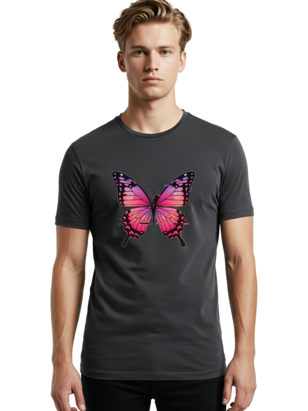Pink-Butterfly-2 Men'S Graphic Tee, 100% Cotton, Comfortable Casual Summer Wear, Machine Washable, Vintage Camera, Old Camera, Antique Camera, Black Camera, Classic Photography, Photography Equipment, Nostalgic Device, Film Camera, Camera Art Bai216