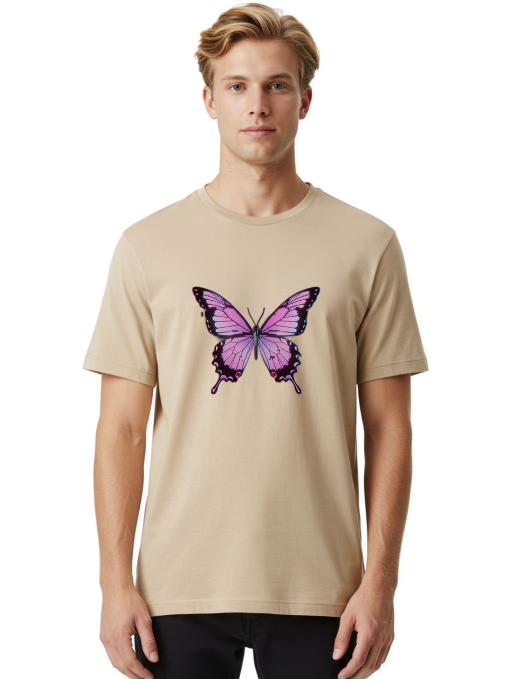 Pink-Butterfly-3 Men'S Graphic Tee, 100% Cotton, Comfortable Casual Summer Wear, Machine Washable, Vintage Camera, Old Camera, Antique Camera, Black Camera, Classic Photography, Photography Equipment, Nostalgic Device, Film Camera, Camera Art Bai217