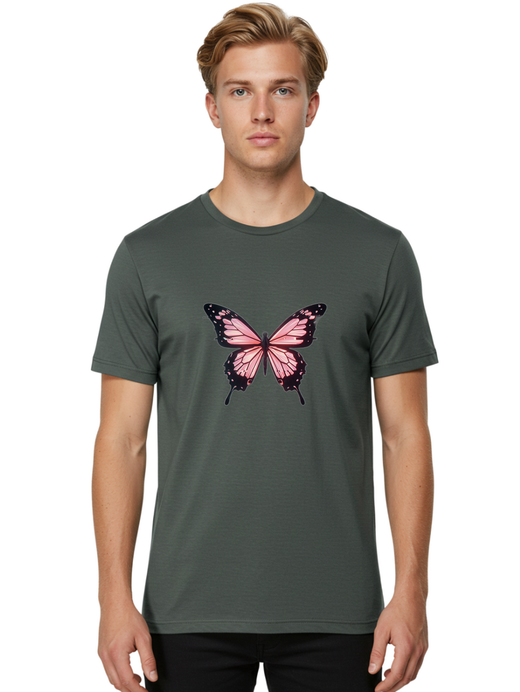 Pink-Butterfly Men'S Graphic Tee, 100% Cotton, Comfortable Casual Summer Wear, Machine Washable, Vintage Camera, Old Camera, Antique Camera, Black Camera, Classic Photography, Photography Equipment, Nostalgic Device, Film Camera, Camera Art Bai222