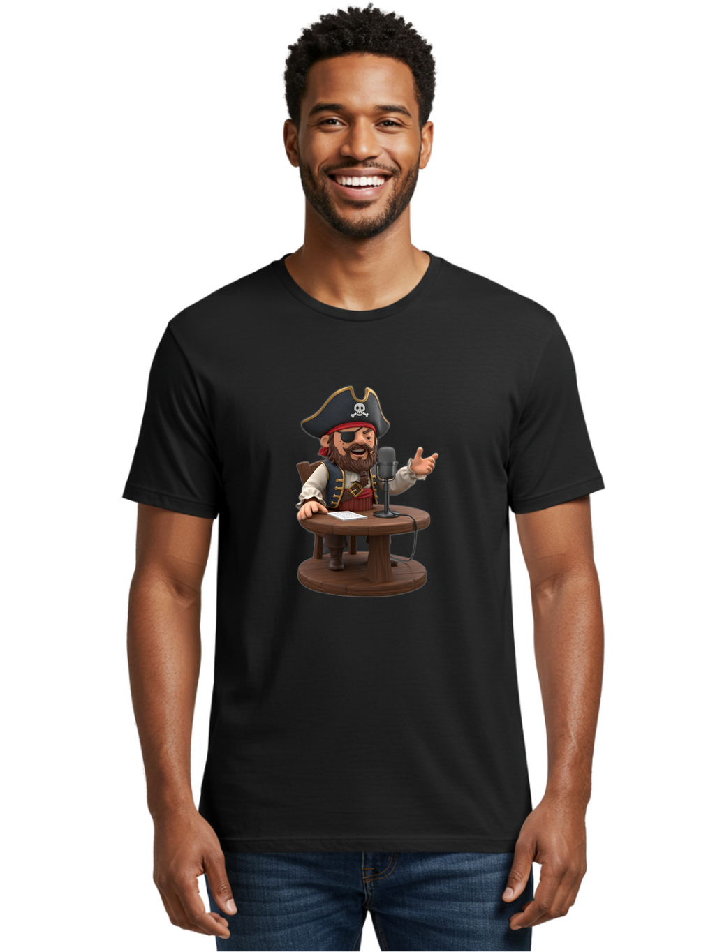 Pirate-Talking-Into-Microphone Men'S Graphic Tee, 100% Cotton, Comfortable Casual Summer Wear, Machine Washable, Vintage Camera, Old Camera, Antique Camera, Black Camera, Classic Photography, Photography Equipment, Nostalgic Device, Bai225