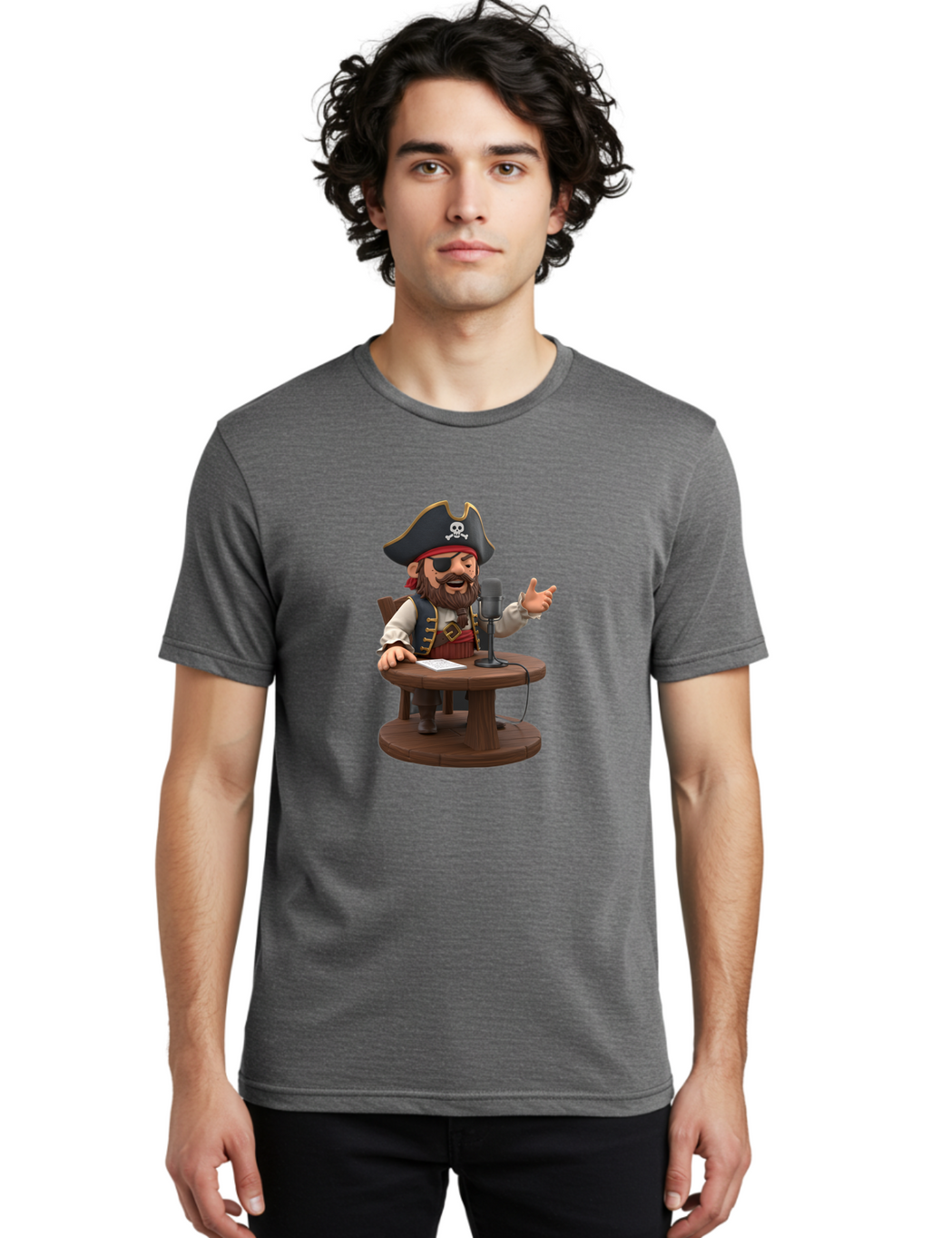 Pirate-Talking-Into-Microphone Men'S Graphic Tee, 100% Cotton, Comfortable Casual Summer Wear, Machine Washable, Vintage Camera, Old Camera, Antique Camera, Black Camera, Classic Photography, Photography Equipment, Nostalgic Device, Bai225