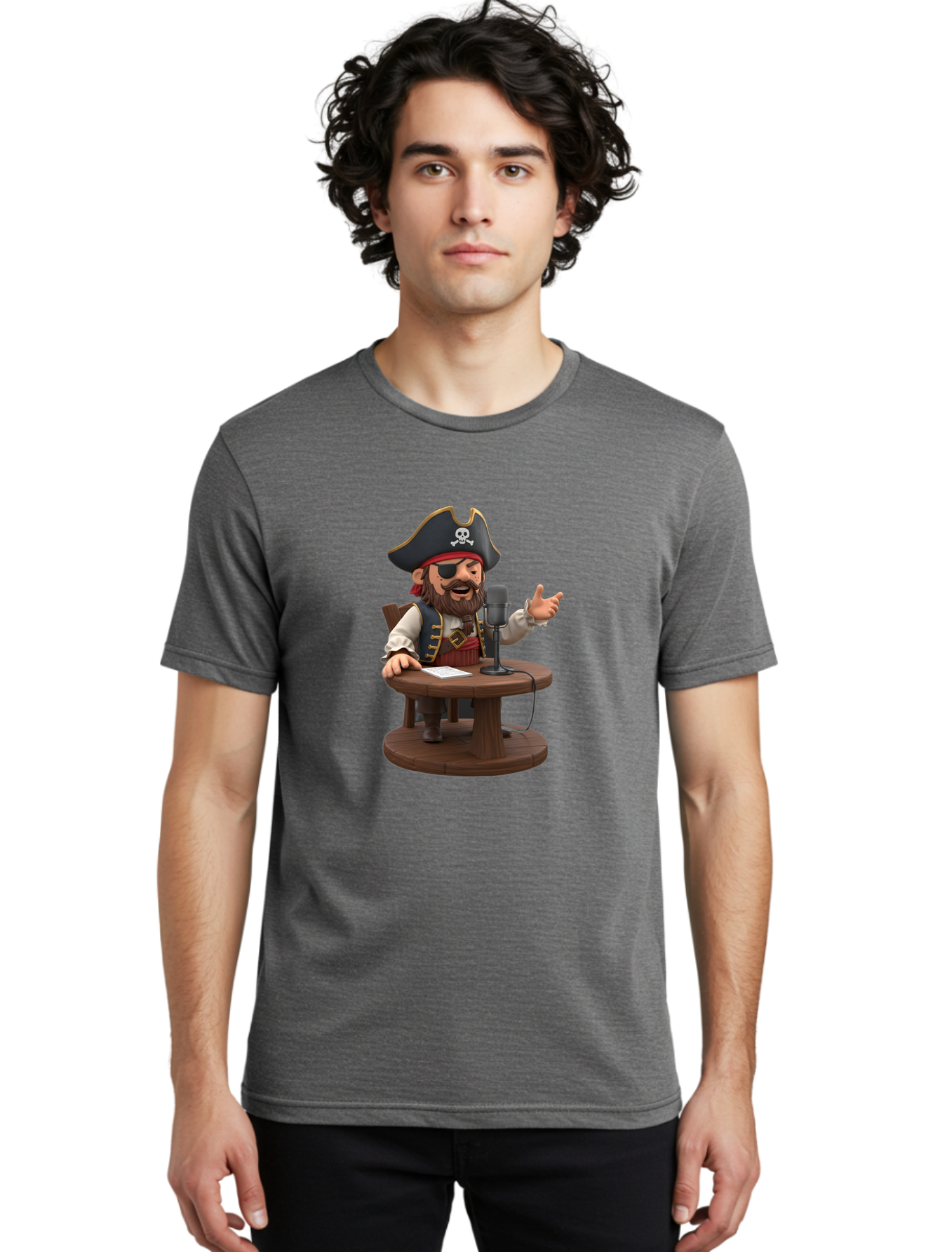 Pirate-Talking-Into-Microphone Men'S Graphic Tee, 100% Cotton, Comfortable Casual Summer Wear, Machine Washable, Vintage Camera, Old Camera, Antique Camera, Black Camera, Classic Photography, Photography Equipment, Nostalgic Device, Bai225