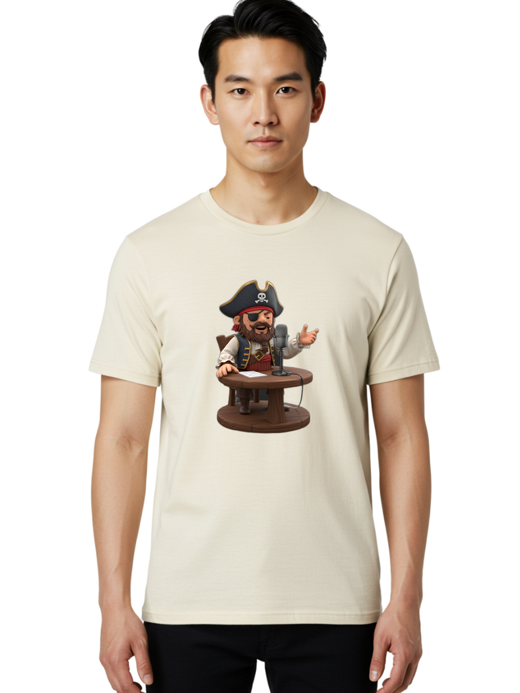 Pirate-Talking-Into-Microphone Men'S Graphic Tee, 100% Cotton, Comfortable Casual Summer Wear, Machine Washable, Vintage Camera, Old Camera, Antique Camera, Black Camera, Classic Photography, Photography Equipment, Nostalgic Device, Bai225