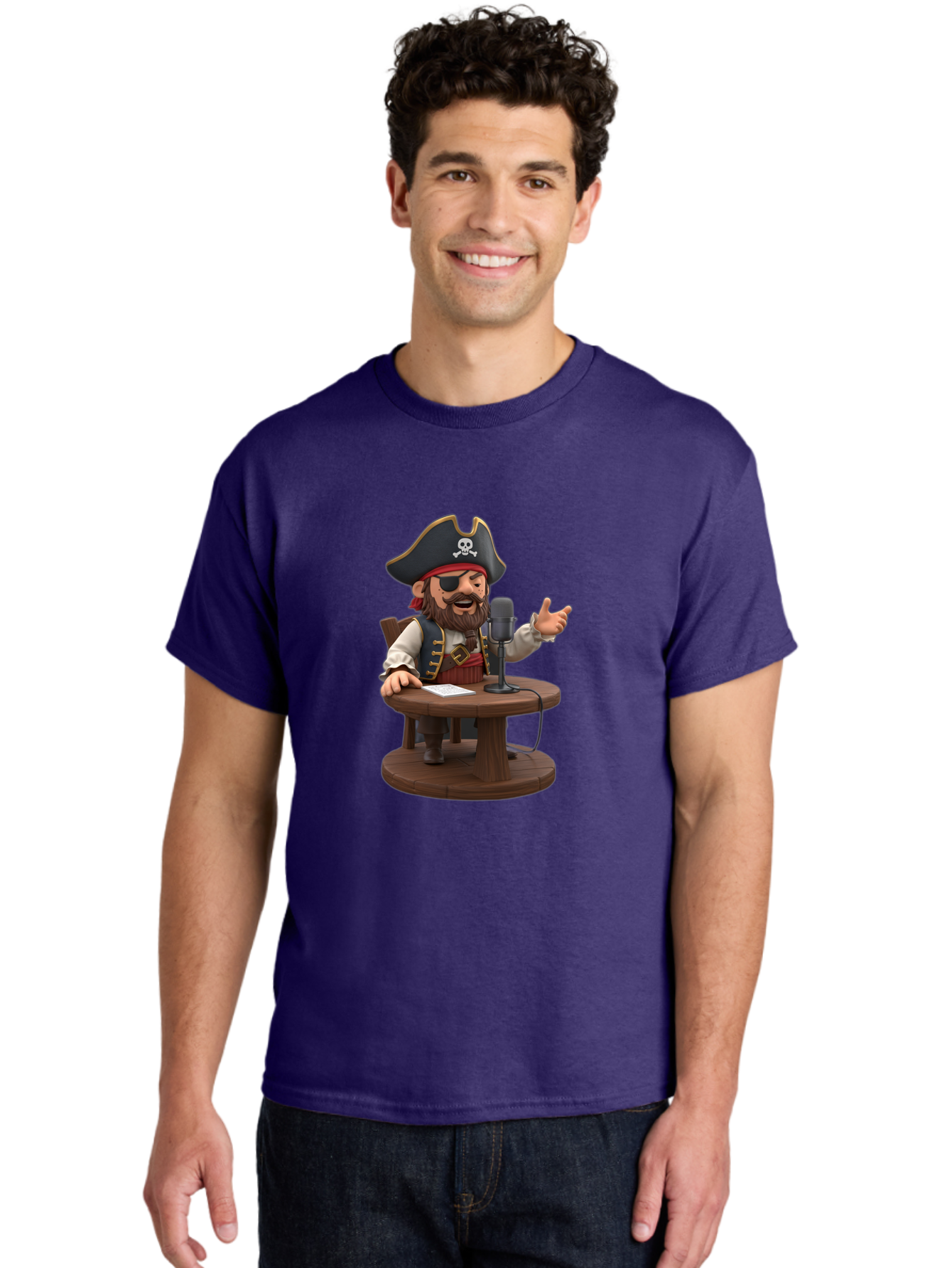 Pirate-Talking-Into-Microphone Men'S Graphic Tee, 100% Cotton, Comfortable Casual Summer Wear, Machine Washable, Vintage Camera, Old Camera, Antique Camera, Black Camera, Classic Photography, Photography Equipment, Nostalgic Device, Bai225