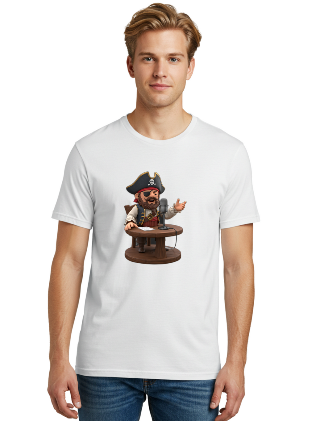 Pirate-Talking-Into-Microphone Men'S Graphic Tee, 100% Cotton, Comfortable Casual Summer Wear, Machine Washable, Vintage Camera, Old Camera, Antique Camera, Black Camera, Classic Photography, Photography Equipment, Nostalgic Device, Bai225