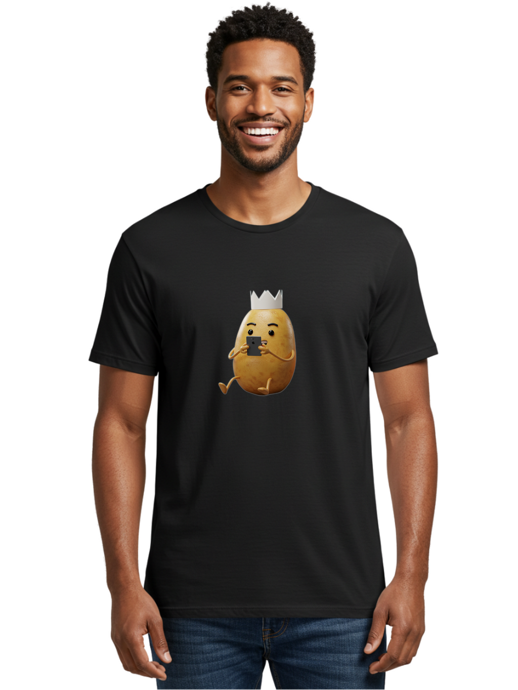 Potato-With-Crown-2 Men'S Graphic Tee, 100% Cotton, Comfortable Casual Summer Wear, Machine Washable, Vintage Camera, Old Camera, Antique Camera, Black Camera, Classic Photography, Photography Equipment, Nostalgic Device, Film Camera, Bai251