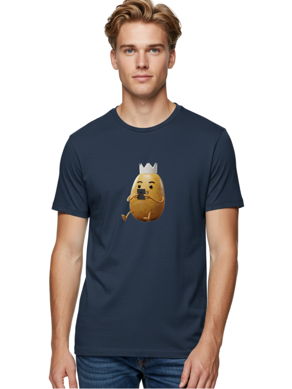 Potato-With-Crown-2 Men'S Graphic Tee, 100% Cotton, Comfortable Casual Summer Wear, Machine Washable, Vintage Camera, Old Camera, Antique Camera, Black Camera, Classic Photography, Photography Equipment, Nostalgic Device, Film Camera, Bai251
