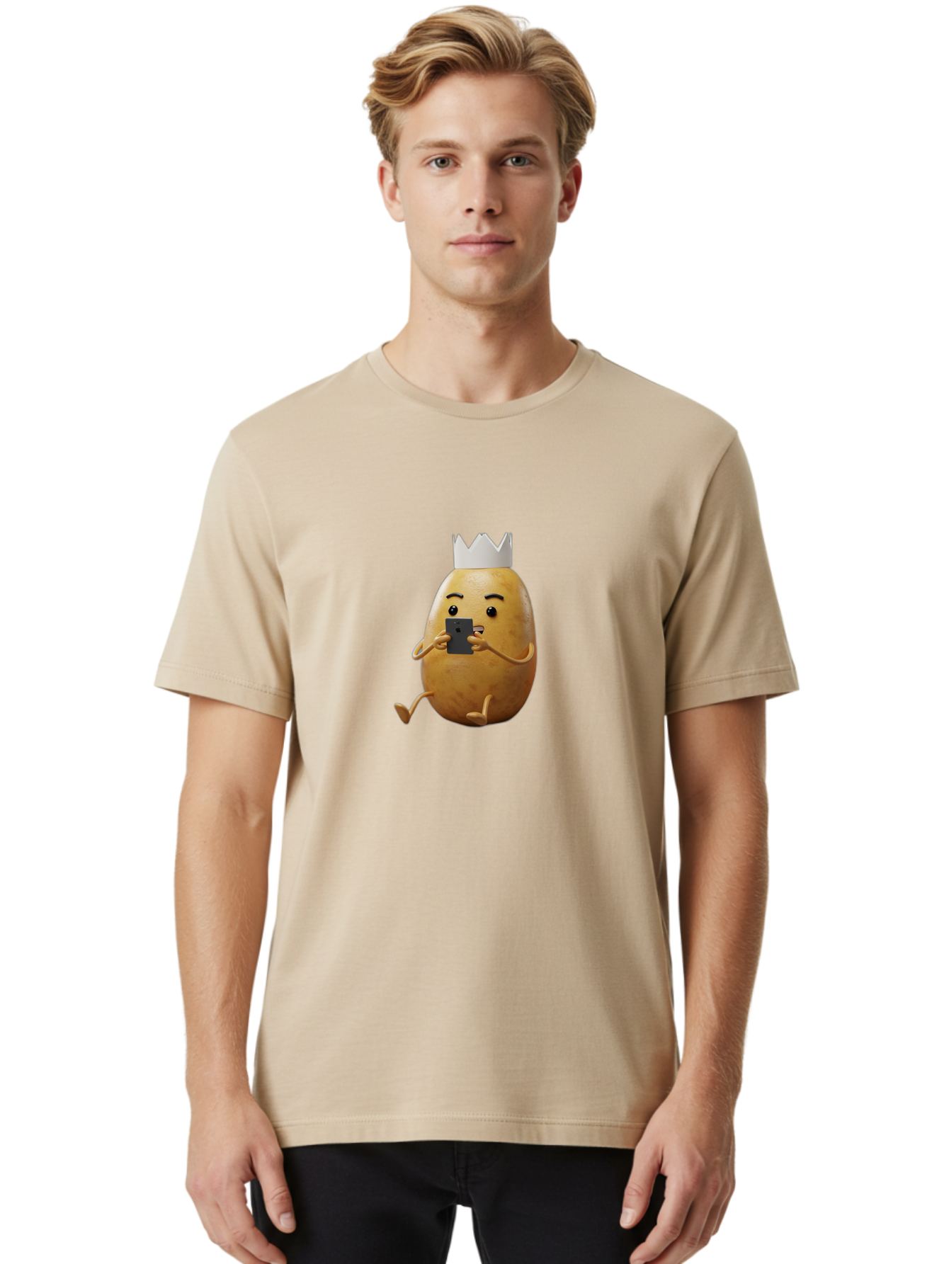 Potato-With-Crown-2 Men'S Graphic Tee, 100% Cotton, Comfortable Casual Summer Wear, Machine Washable, Vintage Camera, Old Camera, Antique Camera, Black Camera, Classic Photography, Photography Equipment, Nostalgic Device, Film Camera, Bai251
