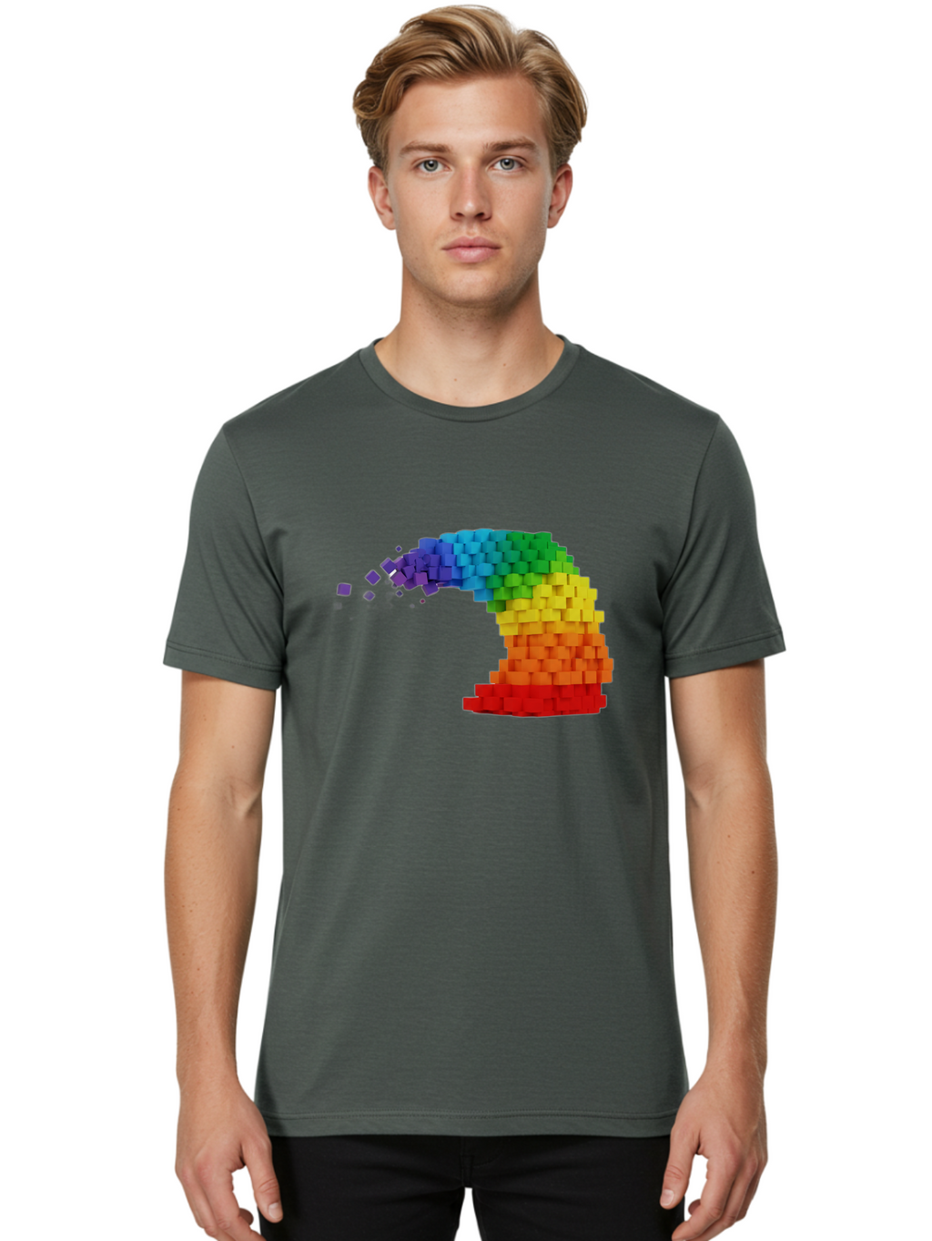 Rainbow-3D-Pixel-Wave Men'S Graphic Tee, 100% Cotton, Comfortable Casual Summer Wear, Machine Washable, Vintage Camera, Old Camera, Antique Camera, Black Camera, Classic Photography, Photography Equipment, Nostalgic Device, Film Camera, Bai283