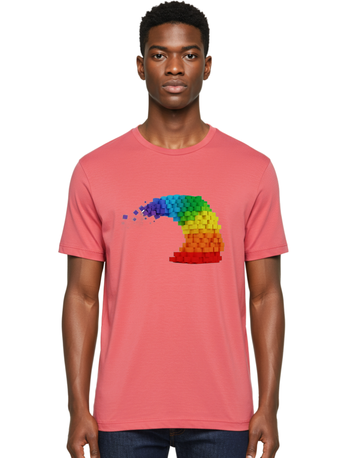 Rainbow-3D-Pixel-Wave Men'S Graphic Tee, 100% Cotton, Comfortable Casual Summer Wear, Machine Washable, Vintage Camera, Old Camera, Antique Camera, Black Camera, Classic Photography, Photography Equipment, Nostalgic Device, Film Camera, Bai283