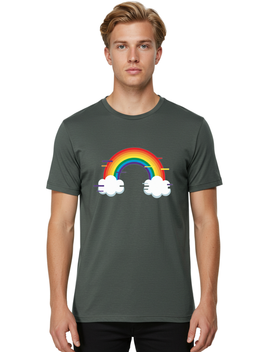 Rainbow-And-Clouds Men'S Graphic Tee, 100% Cotton, Comfortable Casual Summer Wear, Machine Washable, Vintage Camera, Old Camera, Antique Camera, Black Camera, Classic Photography, Photography Equipment, Nostalgic Device, Film Camera, Bai284