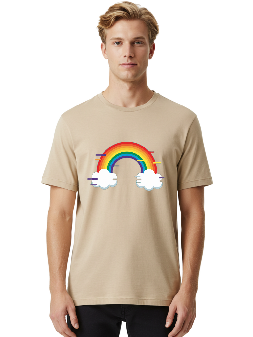 Rainbow-And-Clouds Men'S Graphic Tee, 100% Cotton, Comfortable Casual Summer Wear, Machine Washable, Vintage Camera, Old Camera, Antique Camera, Black Camera, Classic Photography, Photography Equipment, Nostalgic Device, Film Camera, Bai284
