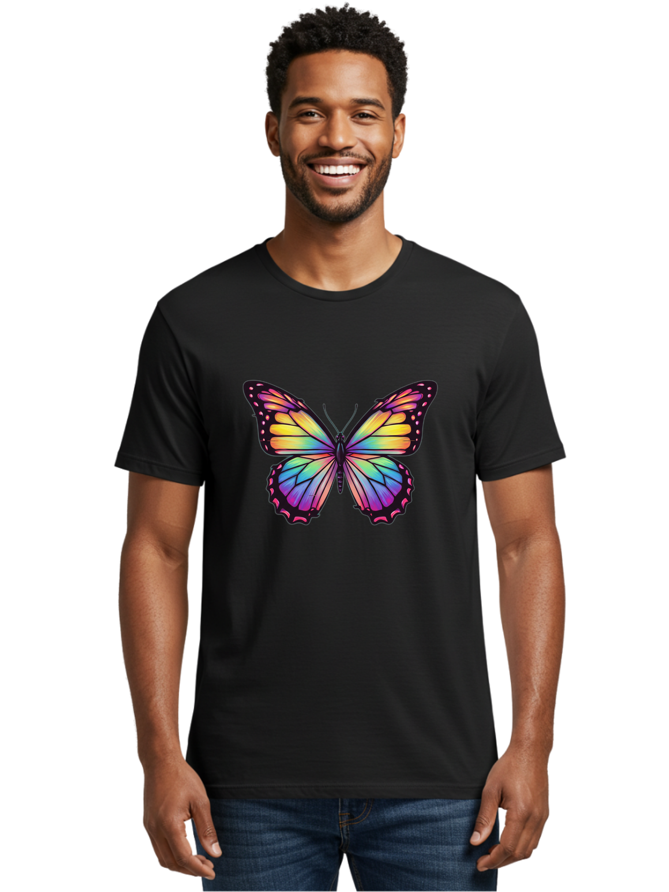 Rainbow-Butterfly-1 Men'S Graphic Tee, 100% Cotton, Comfortable Casual Summer Wear, Machine Washable, Vintage Camera, Old Camera, Antique Camera, Black Camera, Classic Photography, Photography Equipment, Nostalgic Device, Film Camera, Bai286