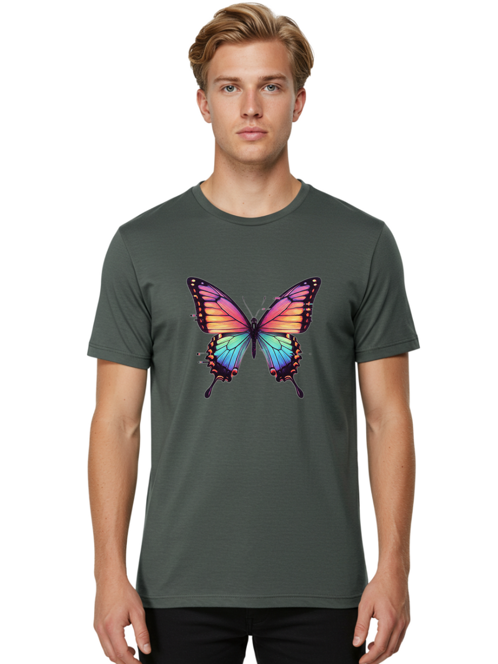 Rainbow-Butterfly Men'S Graphic Tee, 100% Cotton, Comfortable Casual Summer Wear, Machine Washable, Vintage Camera, Old Camera, Antique Camera, Black Camera, Classic Photography, Photography Equipment, Nostalgic Device, Film Camera, Camera Art Bai287