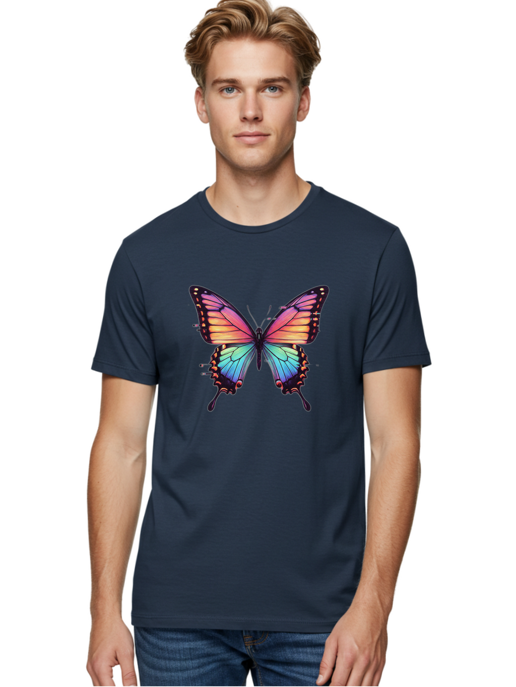 Rainbow-Butterfly Men'S Graphic Tee, 100% Cotton, Comfortable Casual Summer Wear, Machine Washable, Vintage Camera, Old Camera, Antique Camera, Black Camera, Classic Photography, Photography Equipment, Nostalgic Device, Film Camera, Camera Art Bai287