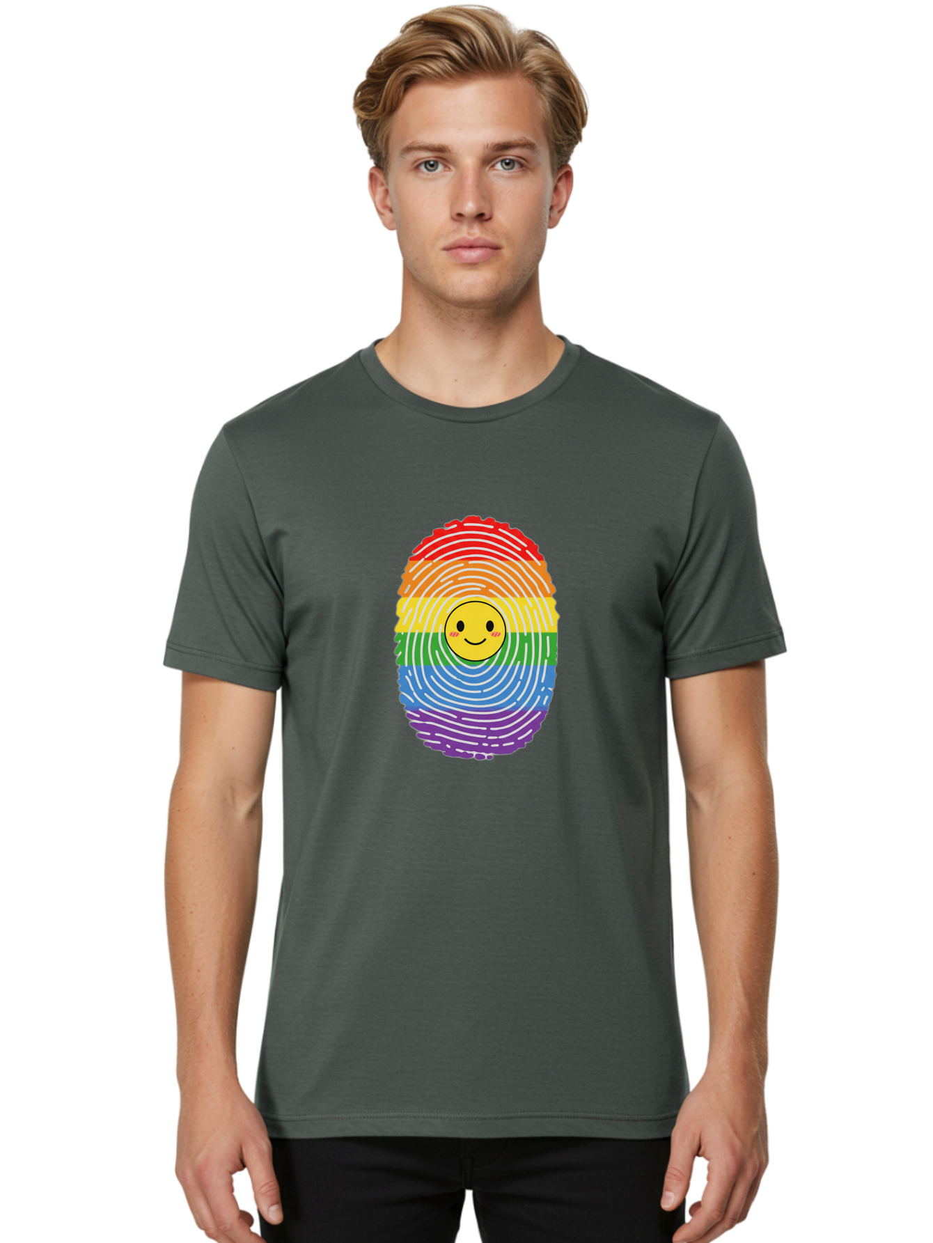 Rainbow-Fingerprint-Smiley Men'S Graphic Tee, 100% Cotton, Comfortable Casual Summer Wear, Machine Washable, Vintage Camera, Old Camera, Antique Camera, Black Camera, Classic Photography, Photography Equipment, Nostalgic Device, Film Camera, Bai293
