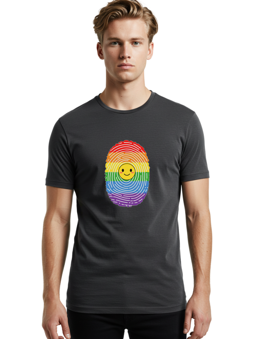 Rainbow-Fingerprint-Smiley Men'S Graphic Tee, 100% Cotton, Comfortable Casual Summer Wear, Machine Washable, Vintage Camera, Old Camera, Antique Camera, Black Camera, Classic Photography, Photography Equipment, Nostalgic Device, Film Camera, Bai293