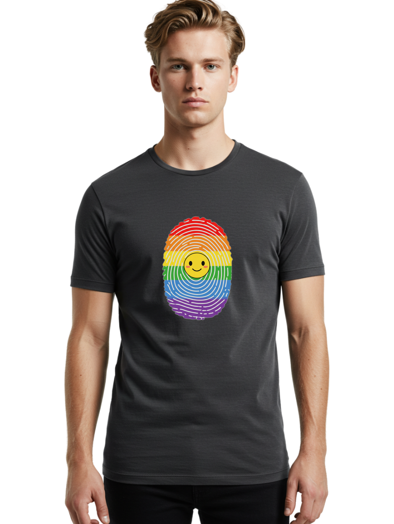 Rainbow-Fingerprint-Smiley Men'S Graphic Tee, 100% Cotton, Comfortable Casual Summer Wear, Machine Washable, Vintage Camera, Old Camera, Antique Camera, Black Camera, Classic Photography, Photography Equipment, Nostalgic Device, Film Camera, Bai293