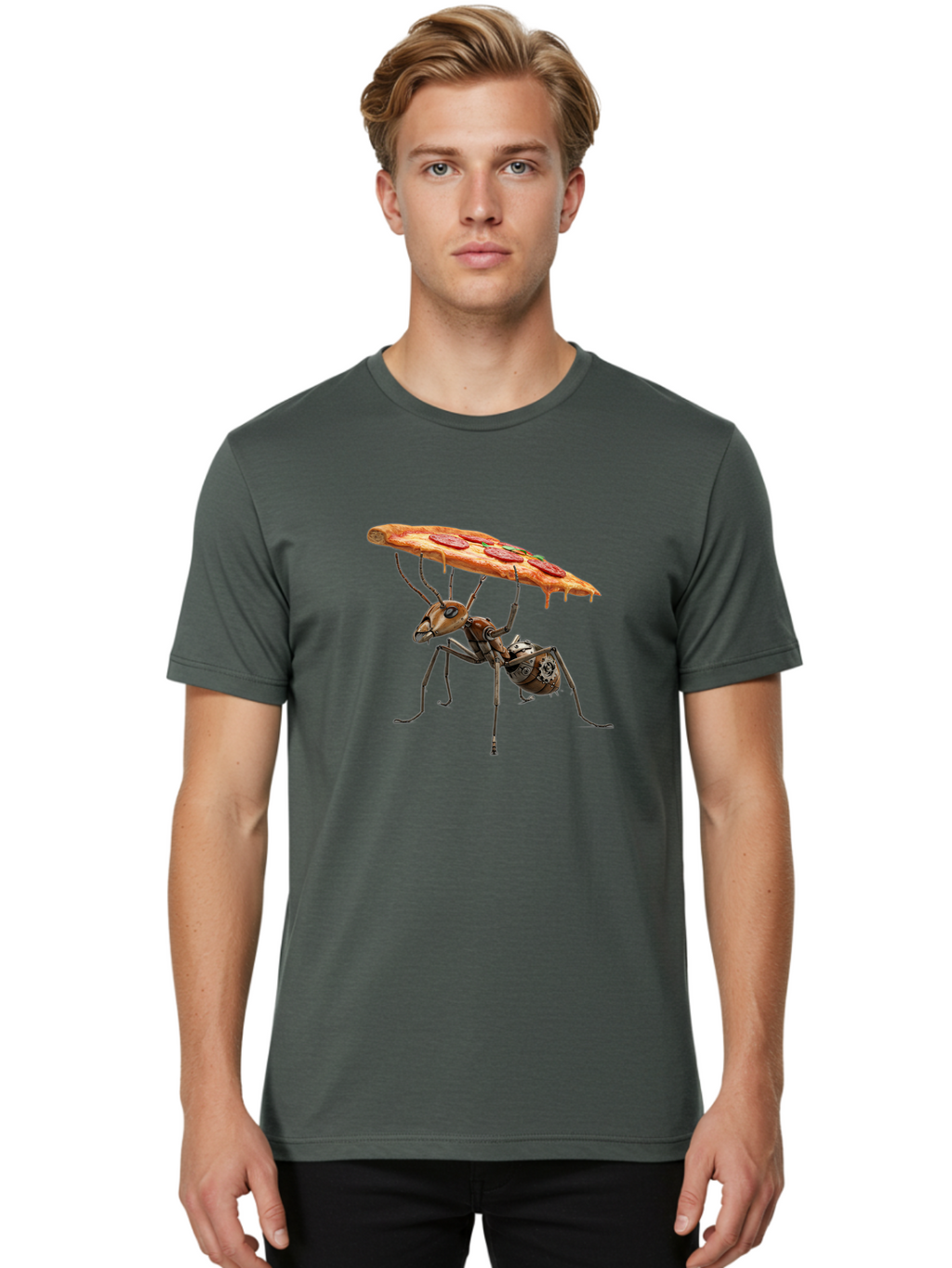 Robot-Ant-Pizza-Carrier Men'S Graphic Tee, 100% Cotton, Comfortable Casual Summer Wear, Machine Washable, Vintage Camera, Old Camera, Antique Camera, Black Camera, Classic Photography, Photography Equipment, Nostalgic Device, Film Camera, Bai303