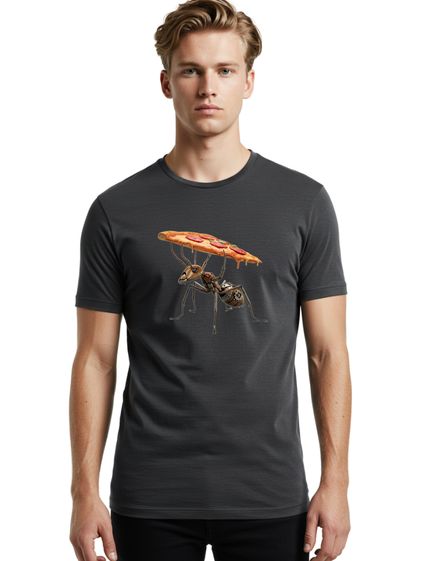 Robot-Ant-Pizza-Carrier Men'S Graphic Tee, 100% Cotton, Comfortable Casual Summer Wear, Machine Washable, Vintage Camera, Old Camera, Antique Camera, Black Camera, Classic Photography, Photography Equipment, Nostalgic Device, Film Camera, Bai303