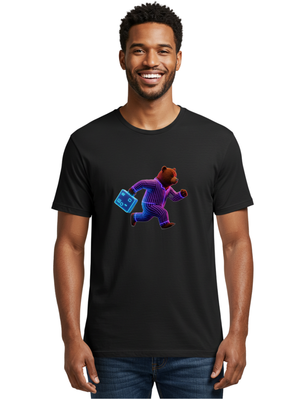 Running-Bear-1 Men'S Graphic Tee, 100% Cotton, Comfortable Casual Summer Wear, Machine Washable, Vintage Camera, Old Camera, Antique Camera, Black Camera, Classic Photography, Photography Equipment, Nostalgic Device, Film Camera, Camera Art Bai305