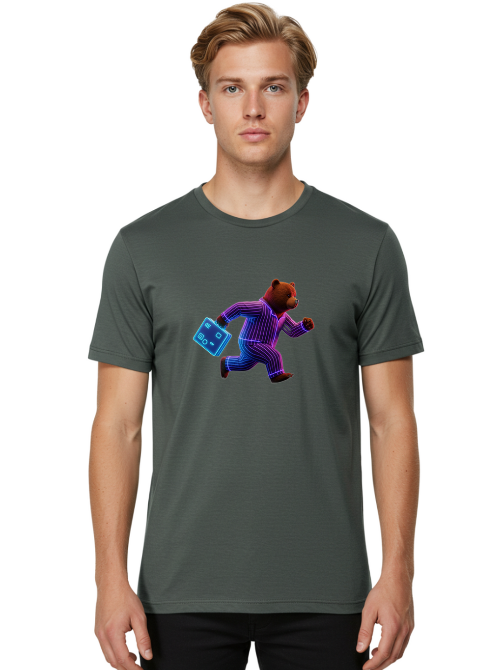 Running-Bear-1 Men'S Graphic Tee, 100% Cotton, Comfortable Casual Summer Wear, Machine Washable, Vintage Camera, Old Camera, Antique Camera, Black Camera, Classic Photography, Photography Equipment, Nostalgic Device, Film Camera, Camera Art Bai305