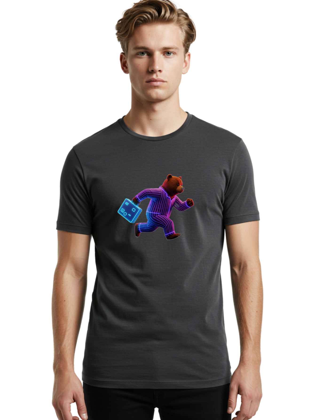 Running-Bear-1 Men'S Graphic Tee, 100% Cotton, Comfortable Casual Summer Wear, Machine Washable, Vintage Camera, Old Camera, Antique Camera, Black Camera, Classic Photography, Photography Equipment, Nostalgic Device, Film Camera, Camera Art Bai305
