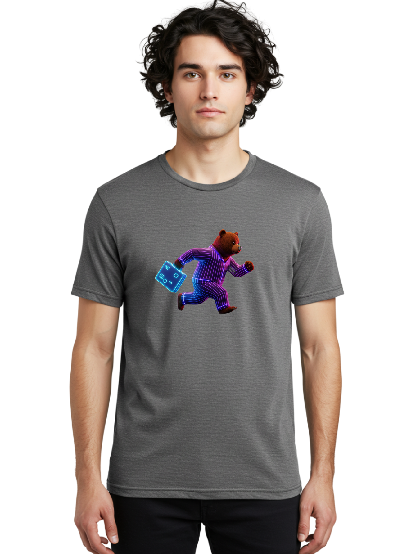 Running-Bear-1 Men'S Graphic Tee, 100% Cotton, Comfortable Casual Summer Wear, Machine Washable, Vintage Camera, Old Camera, Antique Camera, Black Camera, Classic Photography, Photography Equipment, Nostalgic Device, Film Camera, Camera Art Bai305