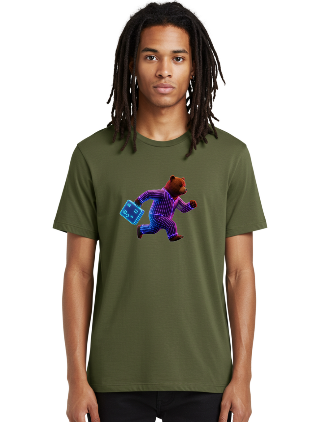 Running-Bear-1 Men'S Graphic Tee, 100% Cotton, Comfortable Casual Summer Wear, Machine Washable, Vintage Camera, Old Camera, Antique Camera, Black Camera, Classic Photography, Photography Equipment, Nostalgic Device, Film Camera, Camera Art Bai305