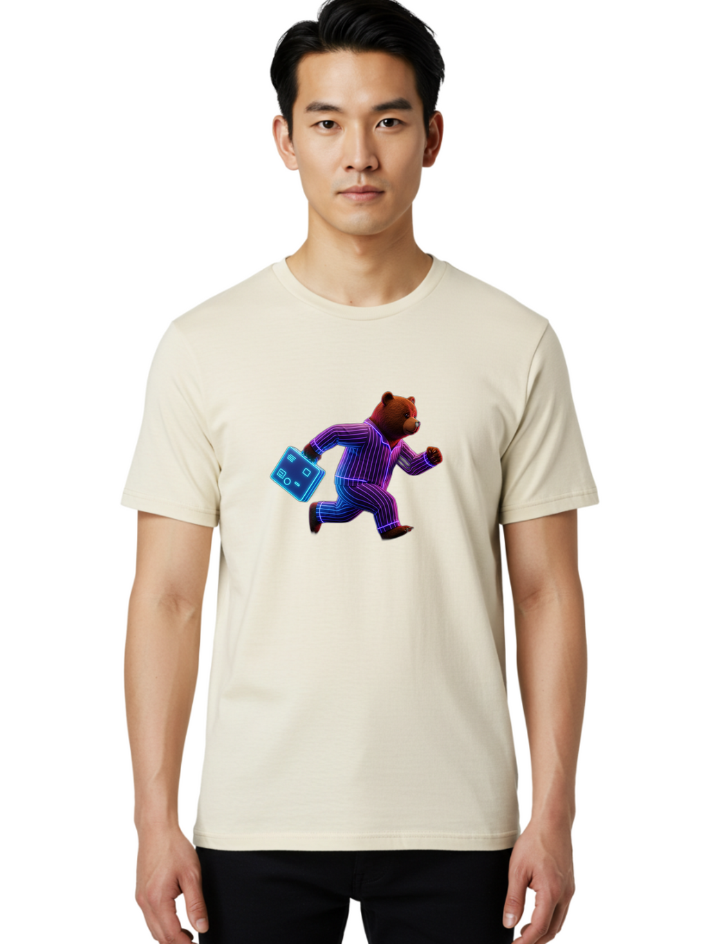 Running-Bear-1 Men'S Graphic Tee, 100% Cotton, Comfortable Casual Summer Wear, Machine Washable, Vintage Camera, Old Camera, Antique Camera, Black Camera, Classic Photography, Photography Equipment, Nostalgic Device, Film Camera, Camera Art Bai305