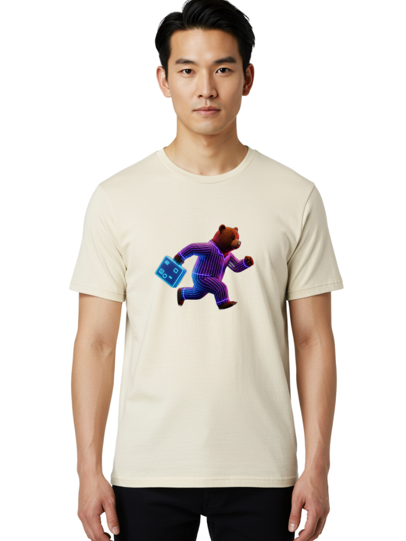 Running-Bear-1 Men'S Graphic Tee, 100% Cotton, Comfortable Casual Summer Wear, Machine Washable, Vintage Camera, Old Camera, Antique Camera, Black Camera, Classic Photography, Photography Equipment, Nostalgic Device, Film Camera, Camera Art Bai305