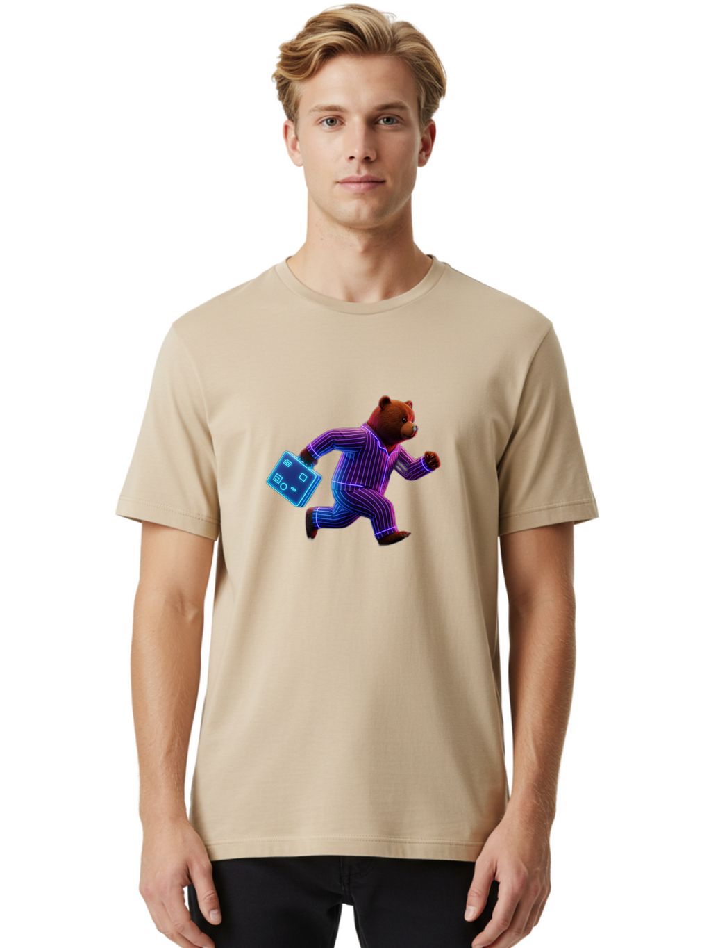 Running-Bear-1 Men'S Graphic Tee, 100% Cotton, Comfortable Casual Summer Wear, Machine Washable, Vintage Camera, Old Camera, Antique Camera, Black Camera, Classic Photography, Photography Equipment, Nostalgic Device, Film Camera, Camera Art Bai305