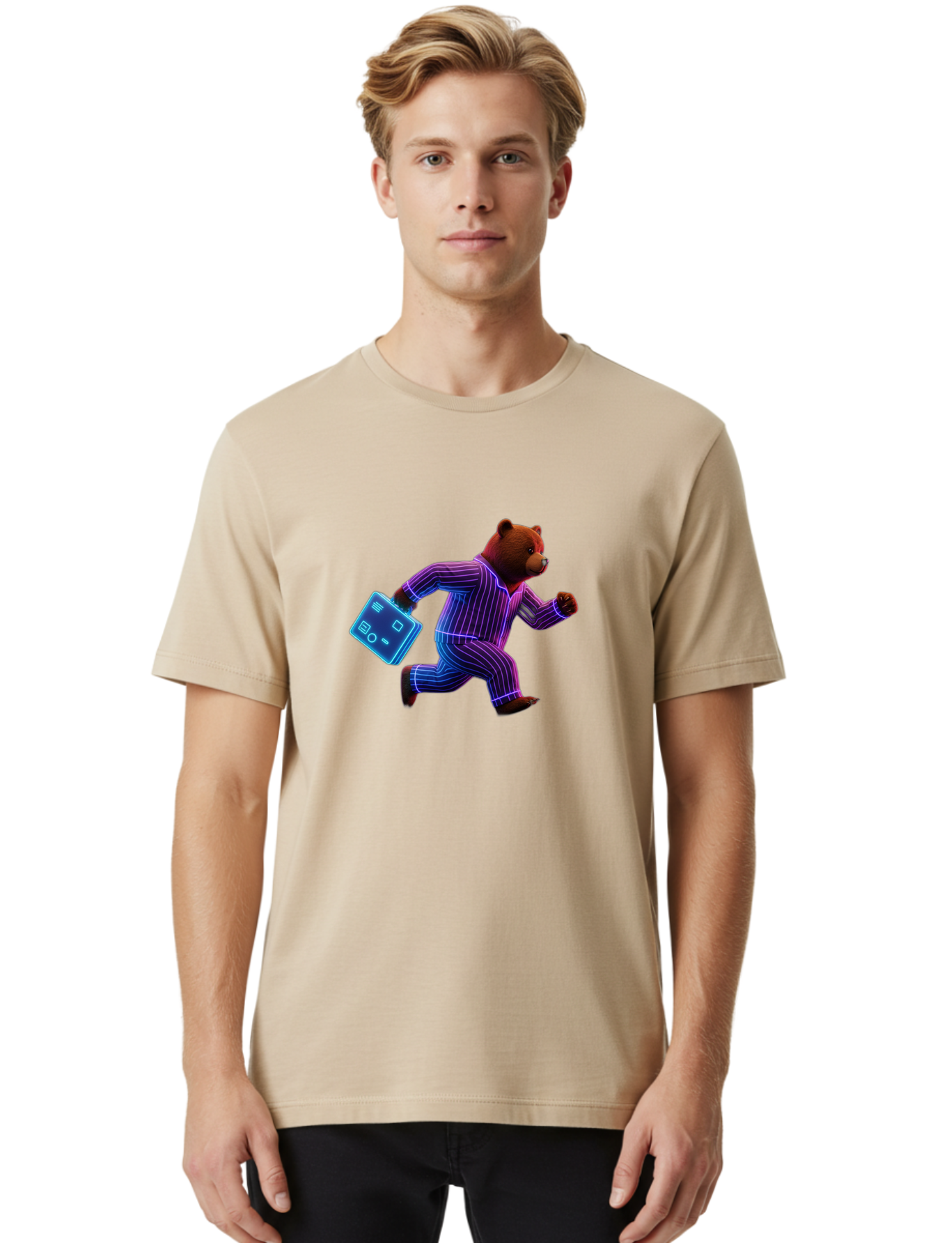 Running-Bear-1 Men'S Graphic Tee, 100% Cotton, Comfortable Casual Summer Wear, Machine Washable, Vintage Camera, Old Camera, Antique Camera, Black Camera, Classic Photography, Photography Equipment, Nostalgic Device, Film Camera, Camera Art Bai305