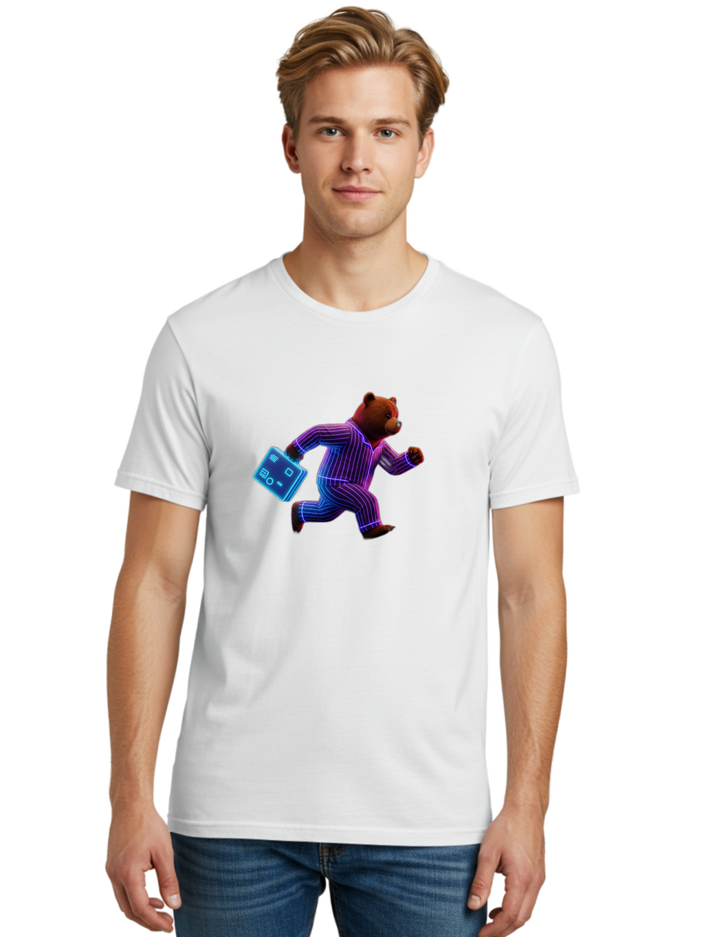 Running-Bear-1 Men'S Graphic Tee, 100% Cotton, Comfortable Casual Summer Wear, Machine Washable, Vintage Camera, Old Camera, Antique Camera, Black Camera, Classic Photography, Photography Equipment, Nostalgic Device, Film Camera, Camera Art Bai305
