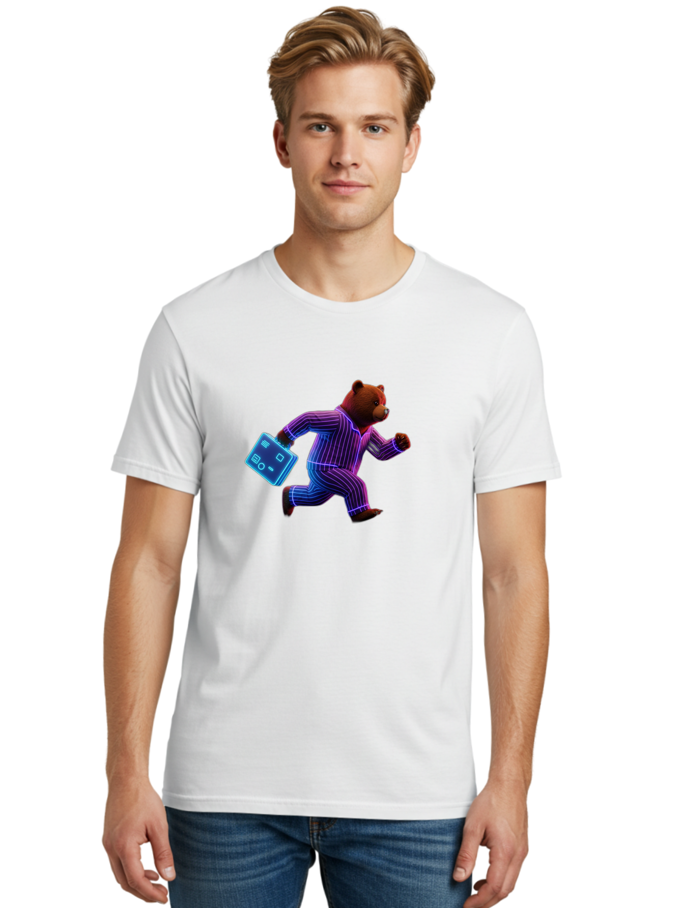 Running-Bear-1 Men'S Graphic Tee, 100% Cotton, Comfortable Casual Summer Wear, Machine Washable, Vintage Camera, Old Camera, Antique Camera, Black Camera, Classic Photography, Photography Equipment, Nostalgic Device, Film Camera, Camera Art Bai305