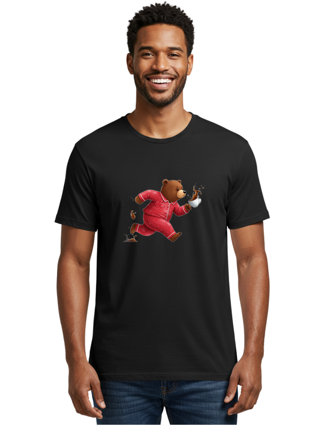 Running-Bear-With-Coffee Men'S Graphic Tee, 100% Cotton, Comfortable Casual Summer Wear, Machine Washable, Vintage Camera, Old Camera, Antique Camera, Black Camera, Classic Photography, Photography Equipment, Nostalgic Device, Film Camera, Bai309