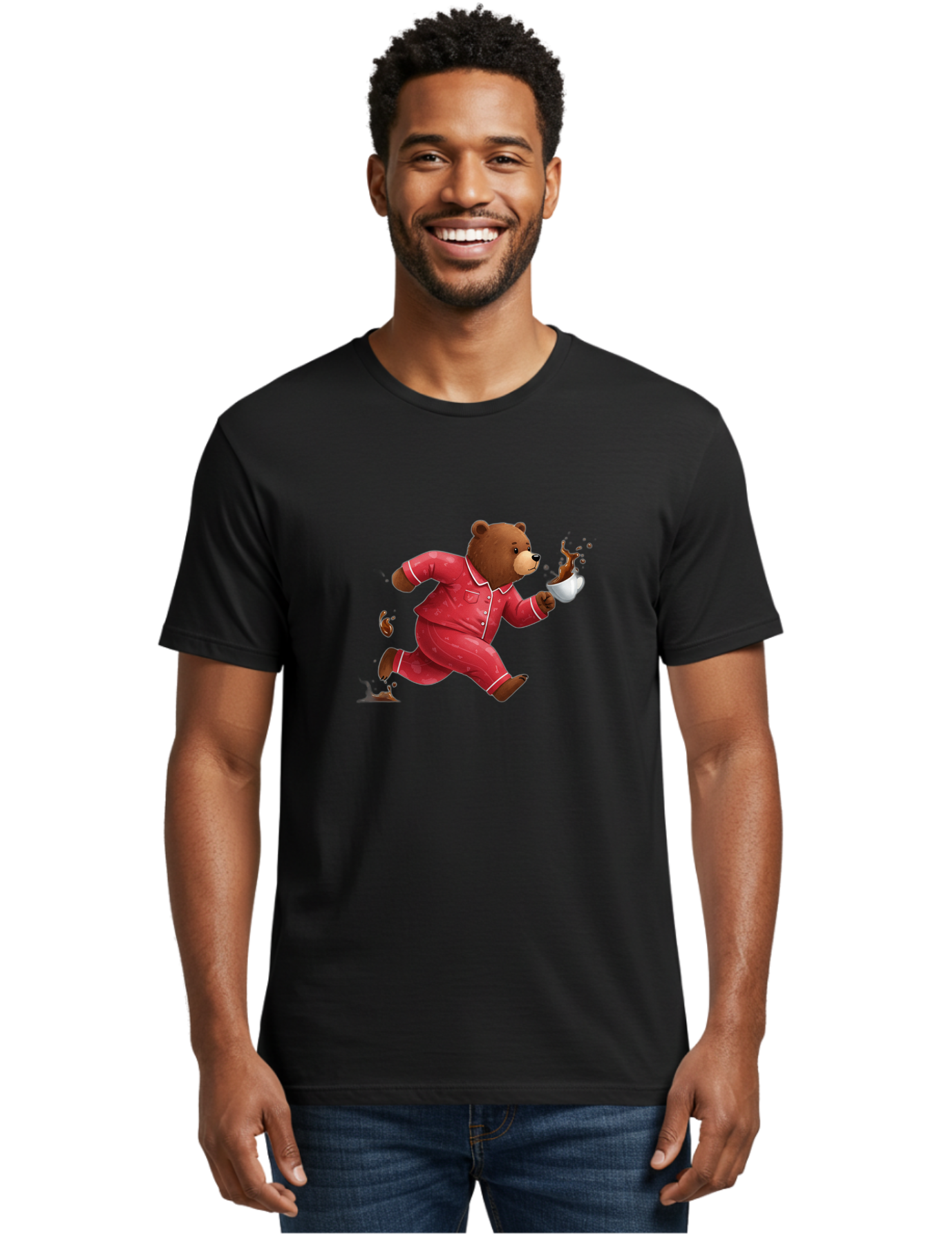 Running-Bear-With-Coffee Men'S Graphic Tee, 100% Cotton, Comfortable Casual Summer Wear, Machine Washable, Vintage Camera, Old Camera, Antique Camera, Black Camera, Classic Photography, Photography Equipment, Nostalgic Device, Film Camera, Bai309