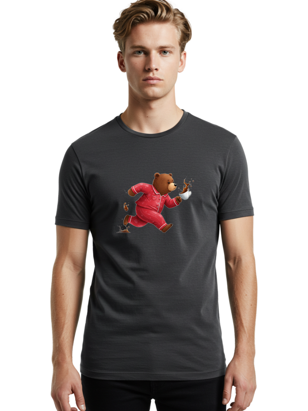 Running-Bear-With-Coffee Men'S Graphic Tee, 100% Cotton, Comfortable Casual Summer Wear, Machine Washable, Vintage Camera, Old Camera, Antique Camera, Black Camera, Classic Photography, Photography Equipment, Nostalgic Device, Film Camera, Bai309