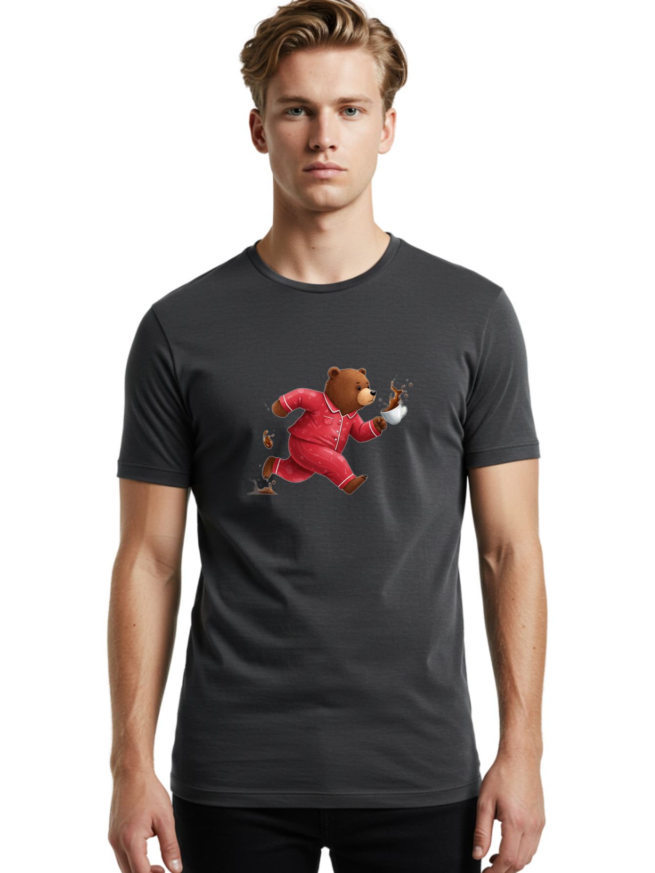 Running-Bear-With-Coffee Men'S Graphic Tee, 100% Cotton, Comfortable Casual Summer Wear, Machine Washable, Vintage Camera, Old Camera, Antique Camera, Black Camera, Classic Photography, Photography Equipment, Nostalgic Device, Film Camera, Bai309