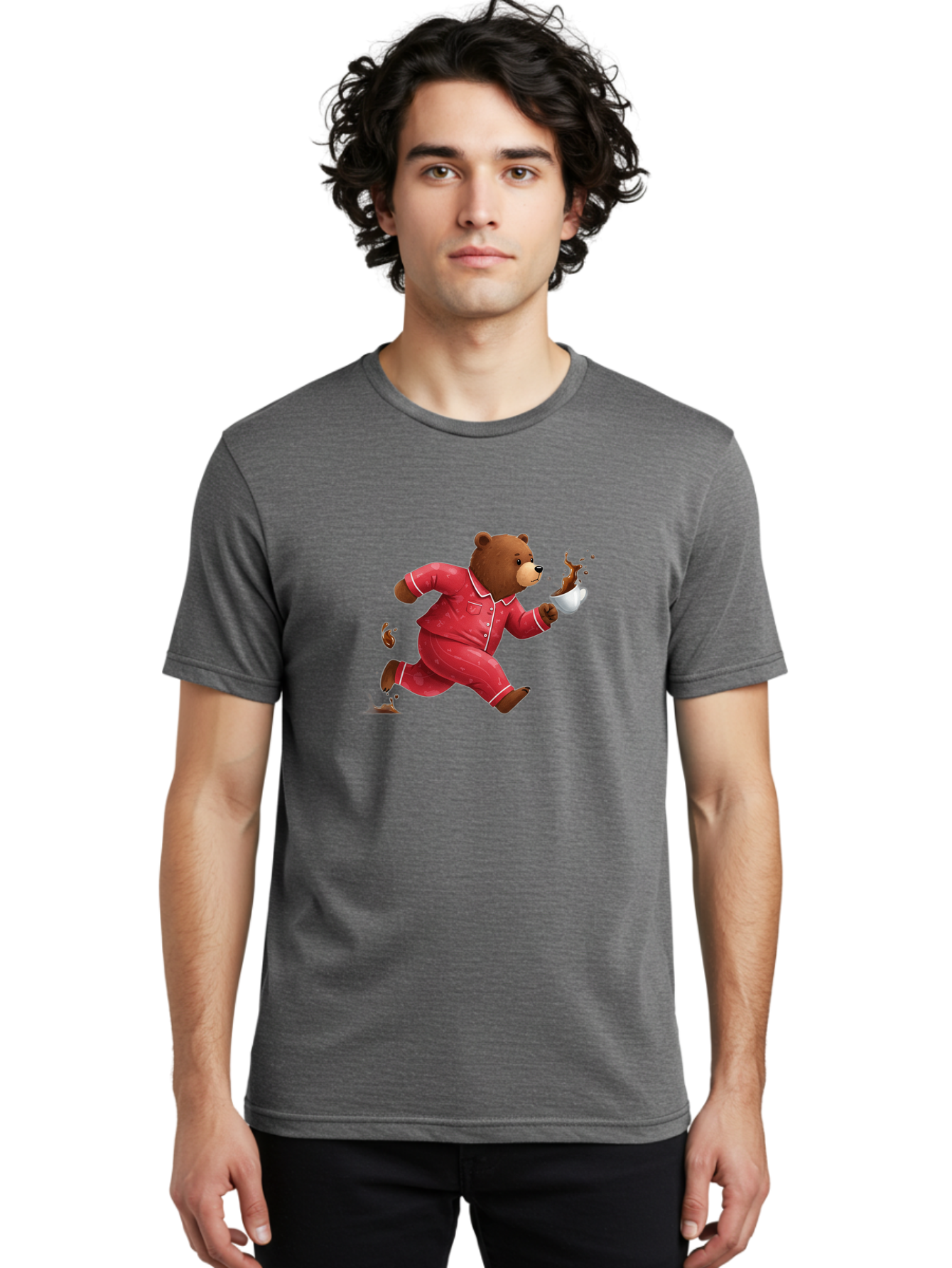 Running-Bear-With-Coffee Men'S Graphic Tee, 100% Cotton, Comfortable Casual Summer Wear, Machine Washable, Vintage Camera, Old Camera, Antique Camera, Black Camera, Classic Photography, Photography Equipment, Nostalgic Device, Film Camera, Bai309