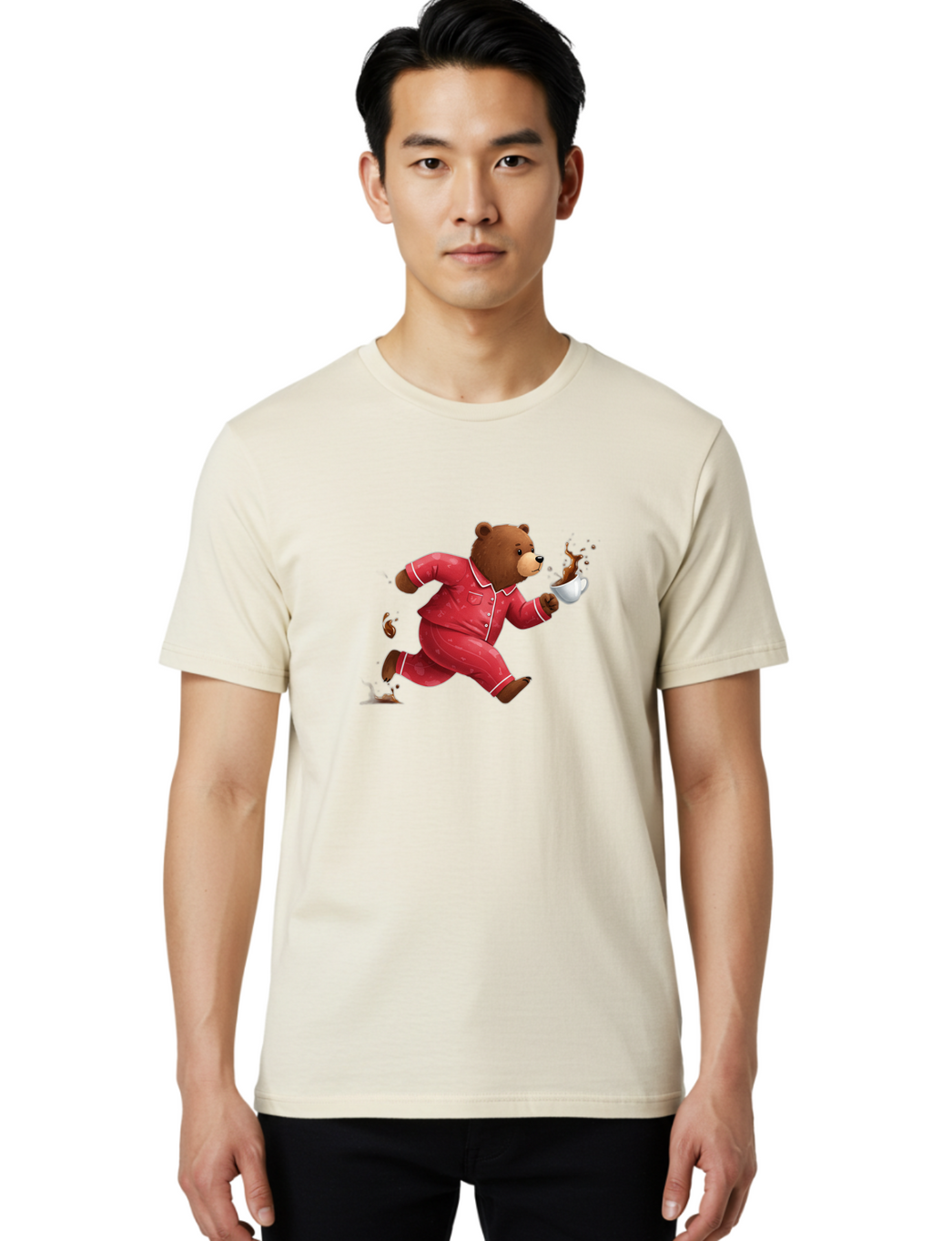 Running-Bear-With-Coffee Men'S Graphic Tee, 100% Cotton, Comfortable Casual Summer Wear, Machine Washable, Vintage Camera, Old Camera, Antique Camera, Black Camera, Classic Photography, Photography Equipment, Nostalgic Device, Film Camera, Bai309