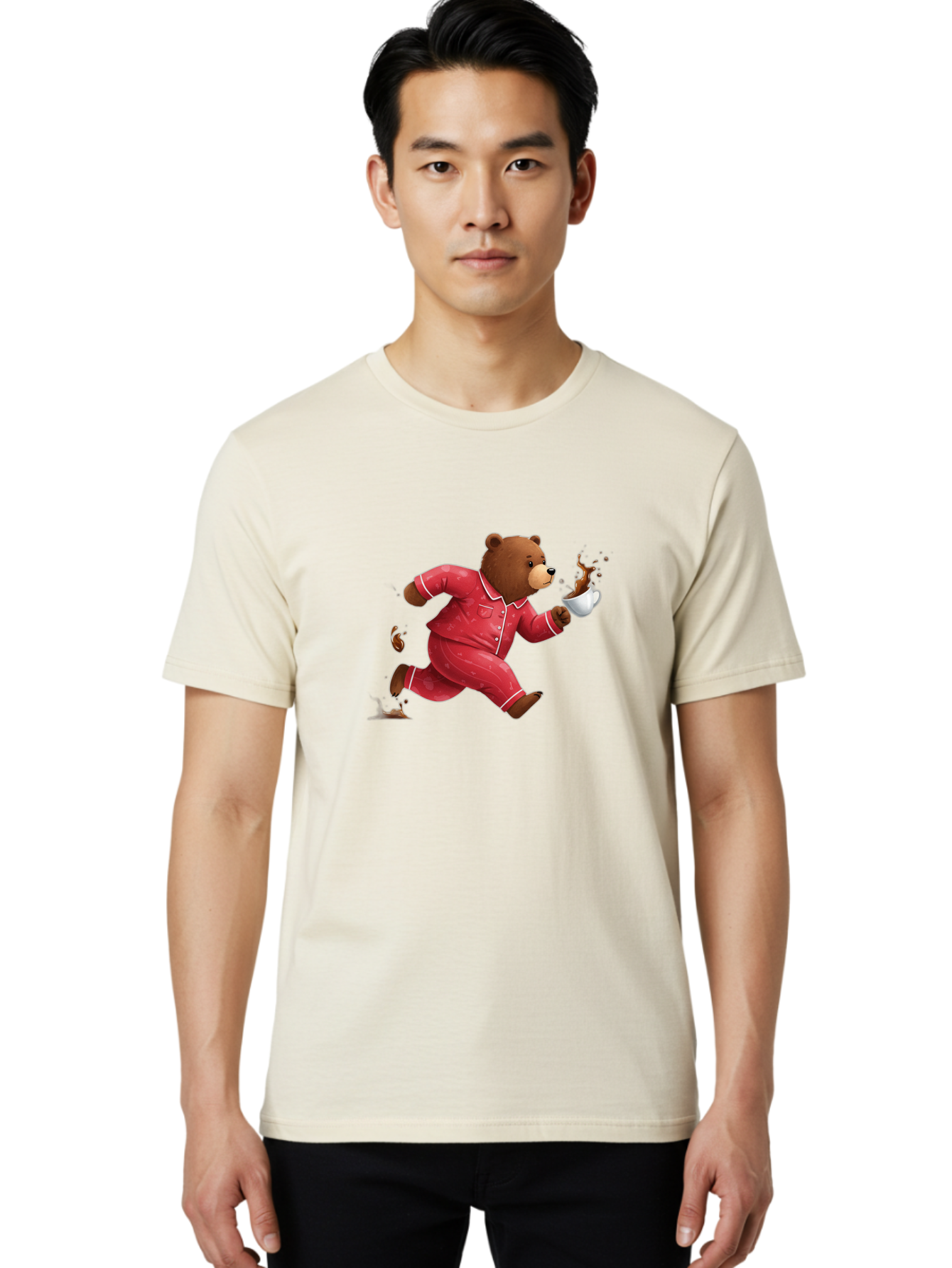 Running-Bear-With-Coffee Men'S Graphic Tee, 100% Cotton, Comfortable Casual Summer Wear, Machine Washable, Vintage Camera, Old Camera, Antique Camera, Black Camera, Classic Photography, Photography Equipment, Nostalgic Device, Film Camera, Bai309