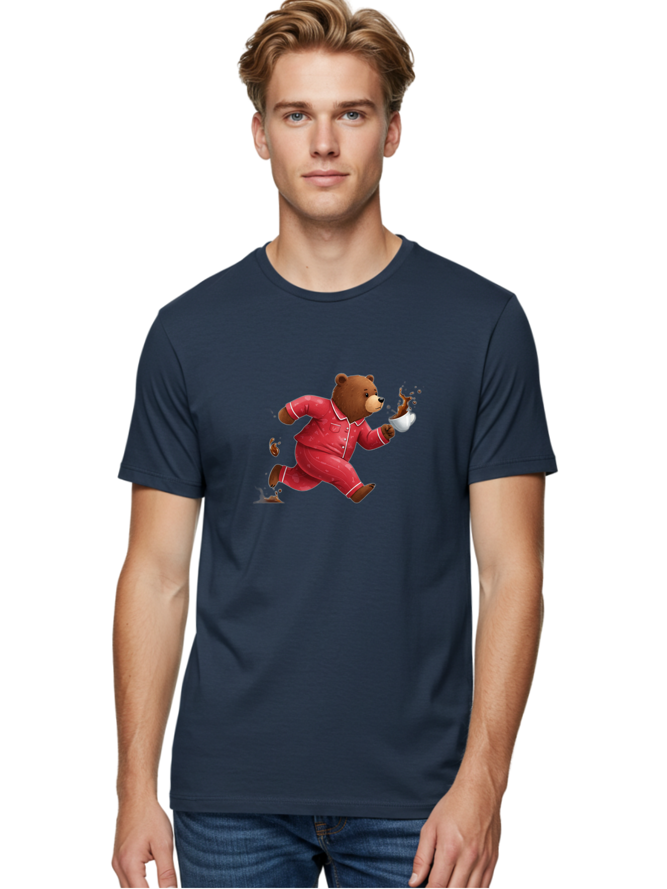 Running-Bear-With-Coffee Men'S Graphic Tee, 100% Cotton, Comfortable Casual Summer Wear, Machine Washable, Vintage Camera, Old Camera, Antique Camera, Black Camera, Classic Photography, Photography Equipment, Nostalgic Device, Film Camera, Bai309
