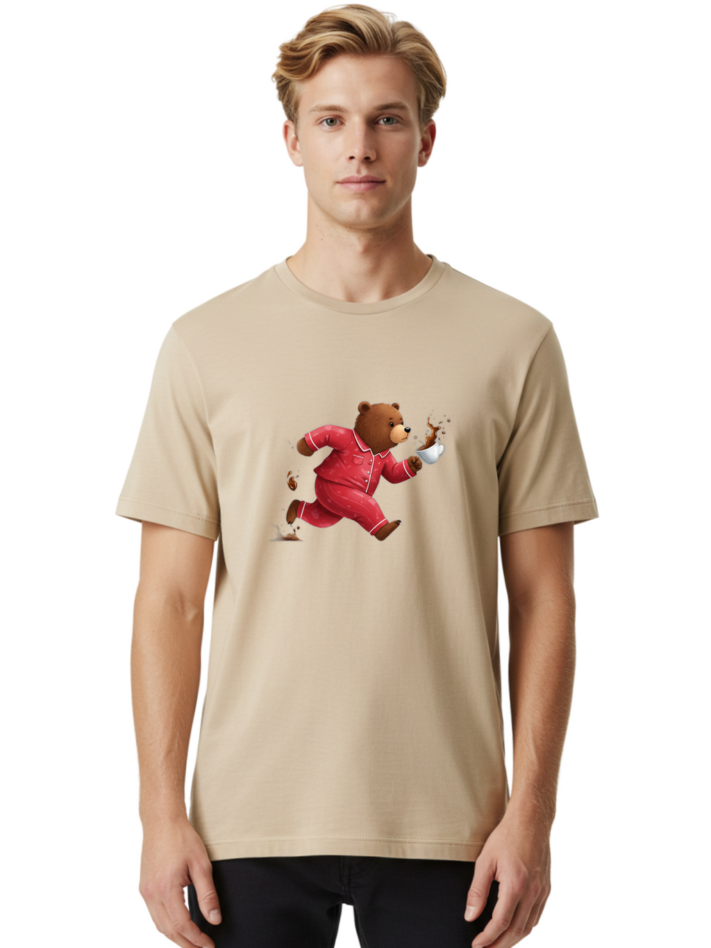 Running-Bear-With-Coffee Men'S Graphic Tee, 100% Cotton, Comfortable Casual Summer Wear, Machine Washable, Vintage Camera, Old Camera, Antique Camera, Black Camera, Classic Photography, Photography Equipment, Nostalgic Device, Film Camera, Bai309