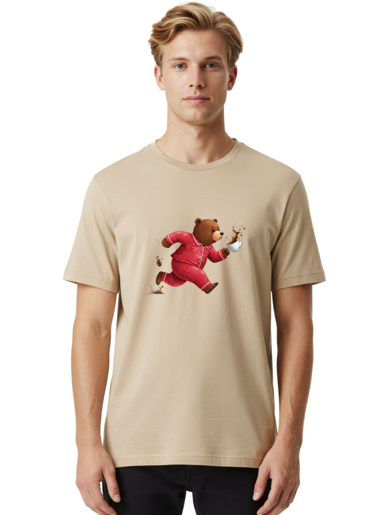 Running-Bear-With-Coffee Men'S Graphic Tee, 100% Cotton, Comfortable Casual Summer Wear, Machine Washable, Vintage Camera, Old Camera, Antique Camera, Black Camera, Classic Photography, Photography Equipment, Nostalgic Device, Film Camera, Bai309