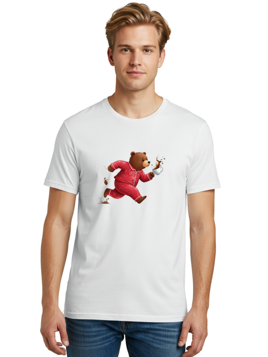 Running-Bear-With-Coffee Men'S Graphic Tee, 100% Cotton, Comfortable Casual Summer Wear, Machine Washable, Vintage Camera, Old Camera, Antique Camera, Black Camera, Classic Photography, Photography Equipment, Nostalgic Device, Film Camera, Bai309