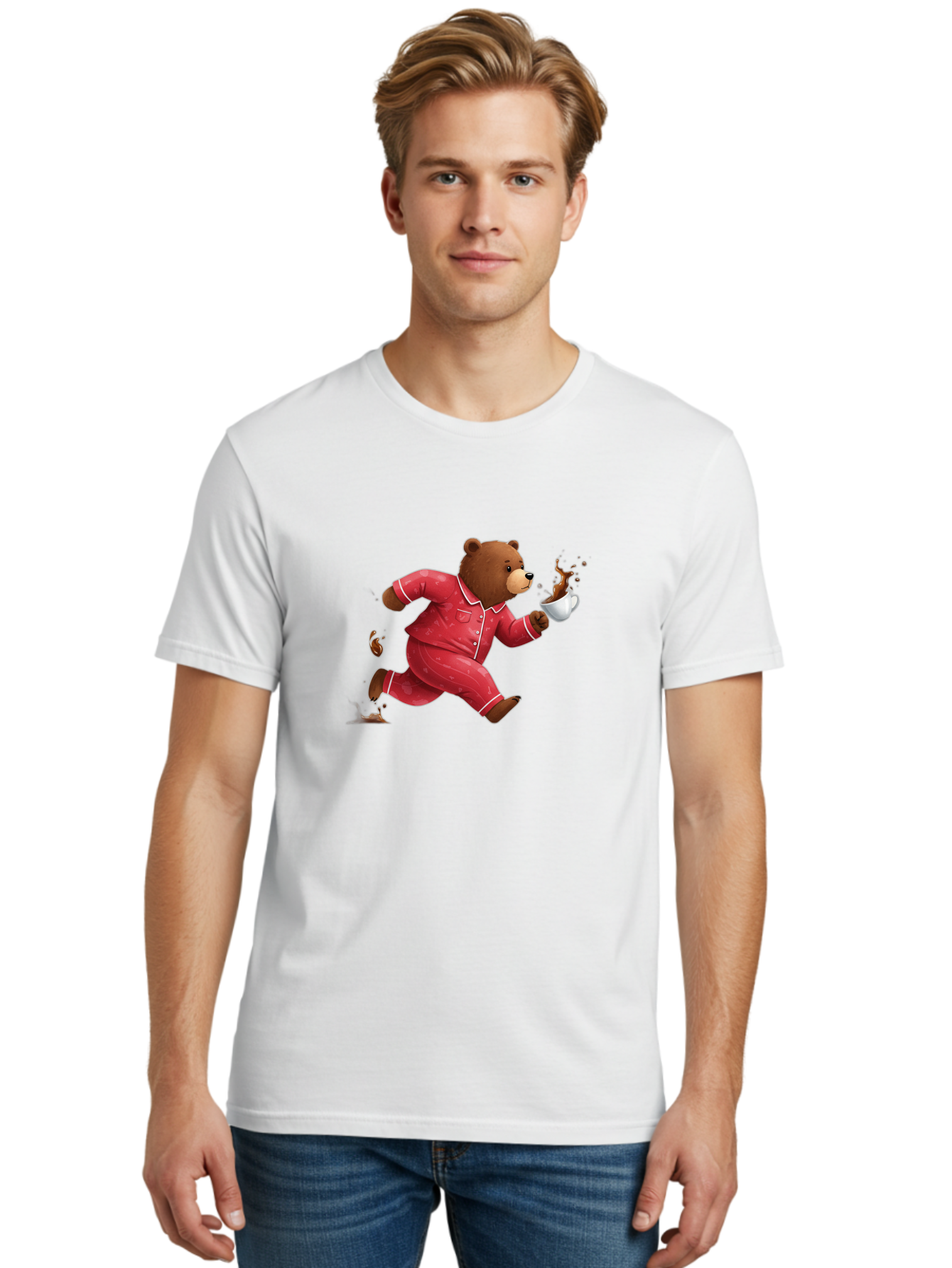 Running-Bear-With-Coffee Men'S Graphic Tee, 100% Cotton, Comfortable Casual Summer Wear, Machine Washable, Vintage Camera, Old Camera, Antique Camera, Black Camera, Classic Photography, Photography Equipment, Nostalgic Device, Film Camera, Bai309